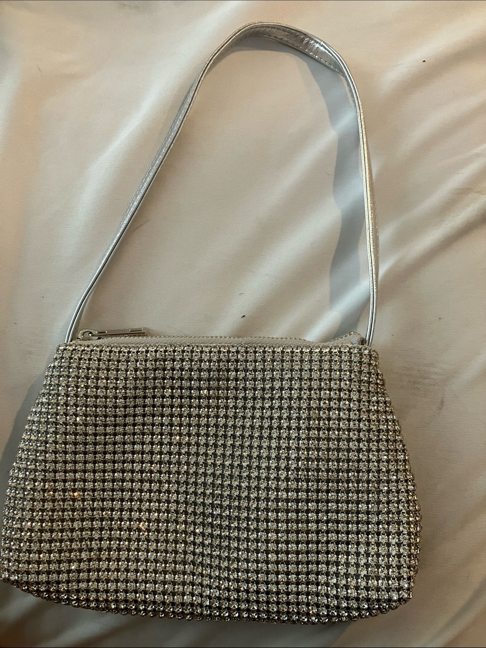 Silver Crystal Mesh Shoulder Bag